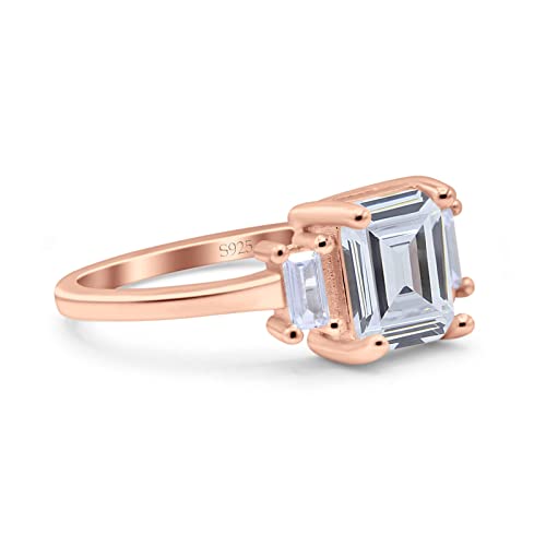 Blue Apple Co. Emerald Cut Art Deco Three Stone Wedding Ring Simulated Cubic Zirconia 925 Sterling Silver2