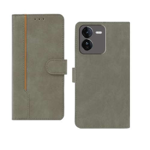 Image of amazon basics Iqoo Z9 5G Flip Cover | Card Pockets Wallet & Stand | Flip Cover for Iqoo Z9 5G (Gray with Beige Strip)