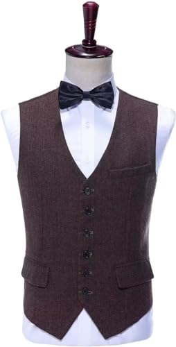 Retro 3 Piece Men's Suits Slim Fit Tweed Herringbone Groom Tuxedos Prom Blazer Vest Pants Set3