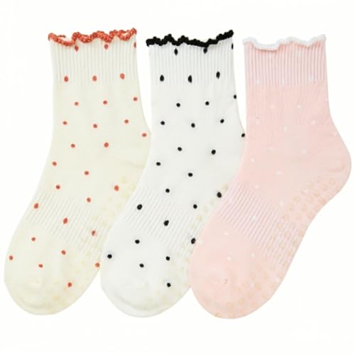 Image of Soxbang 3 /6 Pairs Cute Pilates Socks with Grips,Yoga Socks Barre Sock Non Slip Grip Embroidery for Barre Ballet Workout