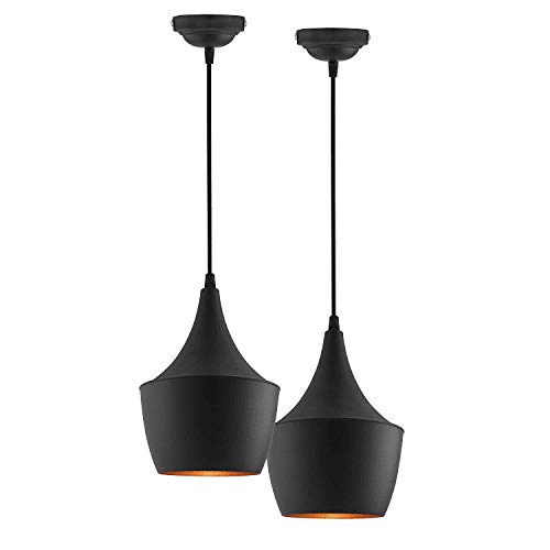 Image of Homesake Modern Black Pendant Lights Set of 2 - Stylish Hanging Ceiling Lamps for Kitchen, Dining Room, Living Room, Bar, Restaurant - Contemporary Home Decor, Adjustable Cord, Easy Installation
