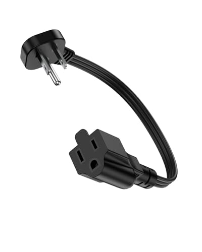 Image of Flat Plug Short Extension Cord 1Ft Low Profile Adapter 3 Prong Indoor Small Grounded Power Cable Outlet Saver 16AWG 13A 1625W Black 1 Pack