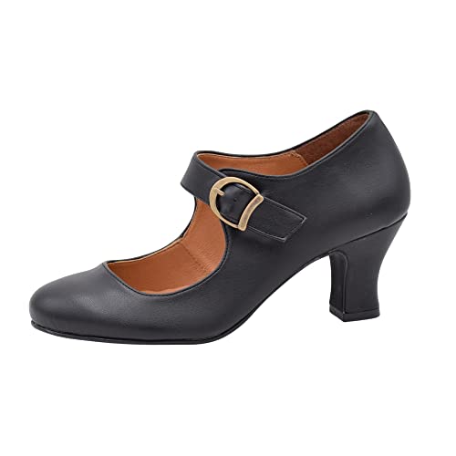 PASARELA   Zapatos de Baile Flamenco Napa Soft Hebilla Soft Mujer Color: Negro Talla: 36