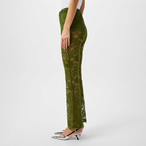 SOLILOQUY Women Floral Lace Pants High Waist Bell Bottom Pants Sexy Semi See-Through Flare Pants Sheer Mesh Pants4