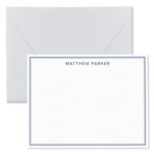 Personalized Note Cards Stationery for Men with Name and Border - Custom Stationary Set with...