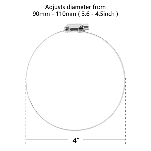 Harapu 4 Inch Duct Clamp, Stainless Steel Large Hose Clamp Adjustable Diameter 91-114Mm Worm Drive Clamp For Plumbing Dryer Vent For Automotive Mechanical Agriculture, 2 Pack #TOP1