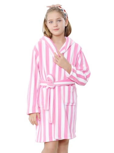 Image of Umeyda Girls & Women Fleece Hooded Robes, Soft Fuzzy Bathrobe Warm Plush Fluffy Bath Robe for Kids Womens