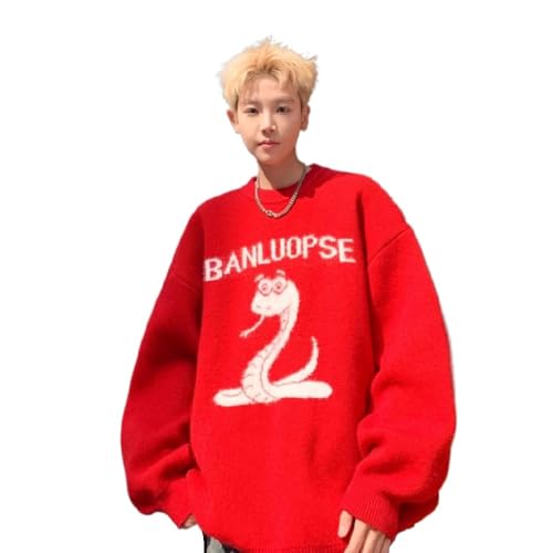 Chinese New Year autumn and winter men 2025 snake year loose round neck fashion sweater