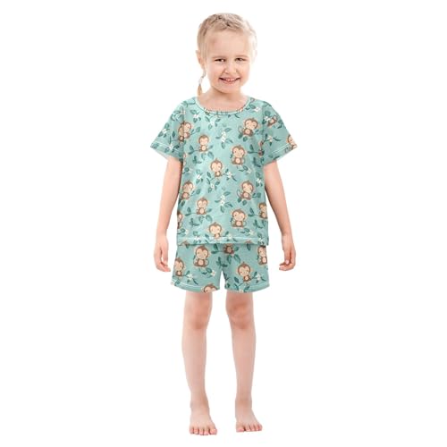 UMIRIKO Cute Monkey Summer Short Sleeve Pajamas Sleepwear PJ Set B0404658
