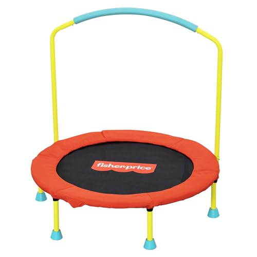Fisher-Price 3-Foot Mini Trampoline, WonderJump 36-Inch Round Indoor Toddler Kids Trampoline with Stabilizing Handlebar