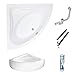 Produktbild ECOLAM symmetrische Badewanne Eckwanne Mia 140x140 cm Modern Design Acryl weiß + Schürze Ablaufgarnitur Ab- und Überlauf Automatik Füße Silikon Komplett-Set