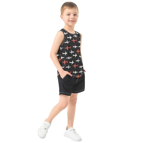 Airplane Black Pattern Boys Tank Top Sleeveless Quick Dry Athletic T-Shirts 3-10T4