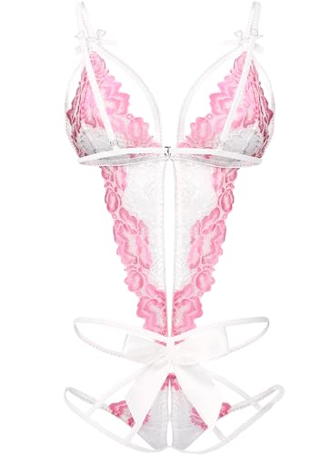 Image of Donnalla Women's Deep V Lace Teddy One Piece Lingerie Cutout Strappy Lingerie