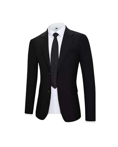 Mens Suit Jackets Classic Fit Wedding Suits Jacket 2 Button Solid Casual Sports Coat Lightweight Business Daily Blazer with Utility Pockets Black Size L3