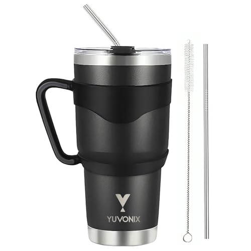 YUVONIX 30oz Stainless Steel Tumbler with Lid, Straw & Removable ...