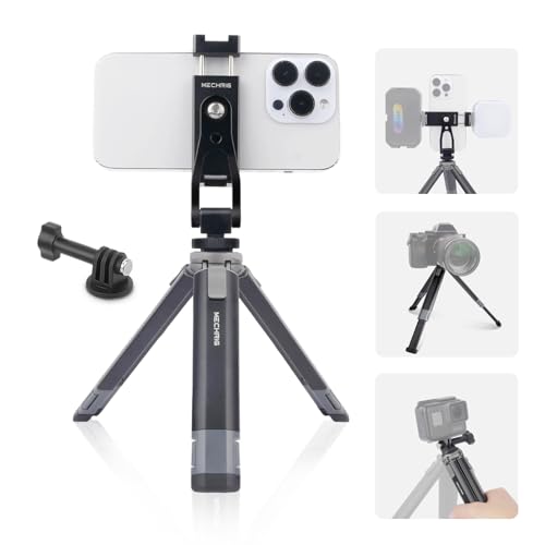Mechrig Mini Camera Tripod Kit, All Aluminum Desk Tripod with 360° Phone Holder for DSLR/Action Camera/Cellphone, Phone Tripod Stand Selfie Stick for Video Recording/Vlogging, Max Load 11lbs (SY027)