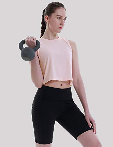 BALEAF Women\'s Workout Sleeveless Shirts Quick Dry Cropped Tank Tops Loose Fit Muscle Shirts Athletic Gym Yoga Tops Pink Size S