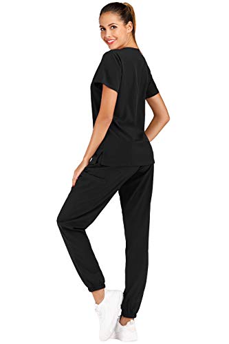 Minty Mint Women's Solid Stretch Medical Uniform Scrub Set V Neck Top Cargo Tapered Jogger Pants - Image 4