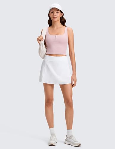 Image of CRZ YOGA Ribbed Henley Crop Tank Tops | Medium Support, Removable Pads, Casual, Square Back, Wide Straps, Longline Sports Bras for Women