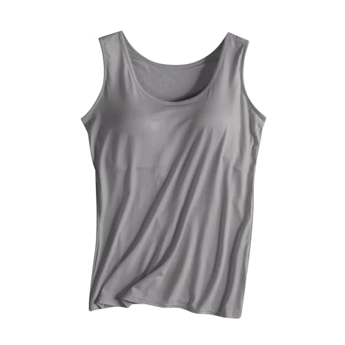 Womens Tank Tops with Built in Bras Summer Basic Padded Soild Color Yoga Shirts Casual Workout Stretch Camisole Tops