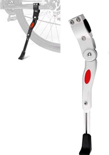 自転車 キックスタンド スタンド ロードバイク クロスバイク 29インチ以下 長さ調整 サイドスタンド 取付け簡単 アルミニウム 強度 スプリング式 滑り止め保護カバー 六角レンチ ドリル不要 (白)