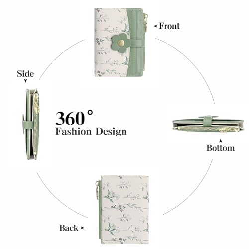 Image of GAEKEAO Small Wallets for Women RFID Blocking Bifold Floral Vegan Leather Wallet Card Holder with ID Window & Zipper Pocket
