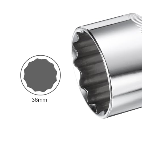 Image of HARFINGTON 12-Point Socket 1 /2 inch Drive 36mm Deep 45# Steel Metric Shallow Drive Sockets Polishing Chromed Square Sockets Mechanic Hand Tool for Car Repair Mechanical Maintenance Home Use