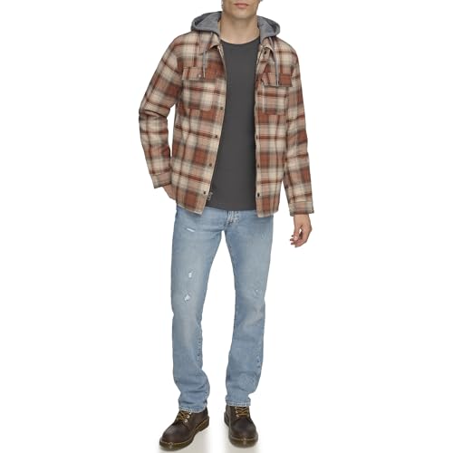 Image of Levi's mens Plaid Sherpa Lined Hooded Shirt Jacket (Regular & Big & Tall Sizes)