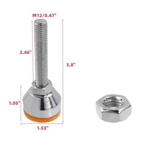 Image of M12x80mm Leveling Feet, 2200 lb Capacity Heavy Duty Adjustable Swivel Furniture Glides, 1.53 Inch Anti-Slip Base, Rubber Feet Levelers for Table, Shelves, Workbench, Cabinet, Machine, 4Pcs