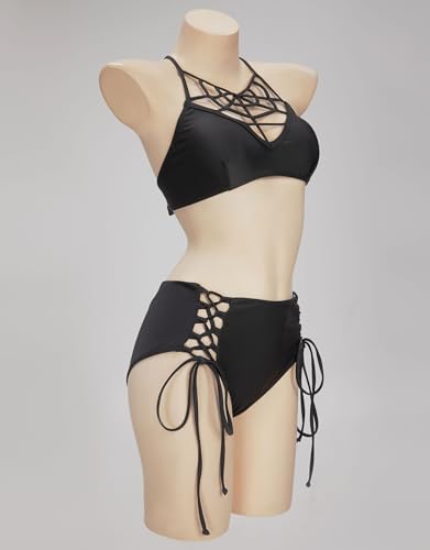 MEOWCOS Gothic Dark Style Swimsuit Black Spiderweb Chest Top Lace up Bottom Two-piece Swimsuit2