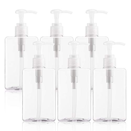 Lotion Pump Bottles, Suream 6 PCS 9.9oz/280ml Clear Plastic Refillable Hand Pump Soap Dispenser for Essential Oil Shampoo Conditioner, Empty Shower Wash Container for Bathroom, Kitchen Sink and Travel