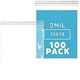 GPI - 13' x 13' Pack of 100, Clear Plastic Reclosable Zip Bags, Large Bulk 2 mil Thick Strong & Durable Poly Baggies with Resealable Zip Top Lock for Scrapbook, Travel, Storage, Packaging & Shipping.