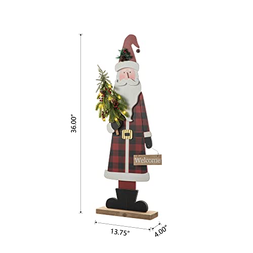Image of Glitzhome 36 inch H Lighted Wooden Christmas Santa Porch Sign Standing Porch Decor Rustic Merry Christmas Welcome Sign Holiday Party Outdoor Indoor Xmas Decorations