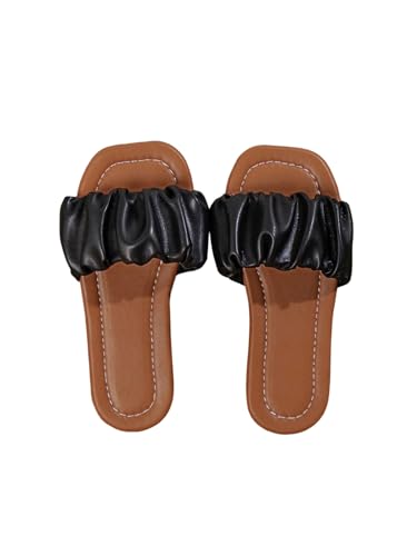 Image of GORGLITTER Girl's Ruched Single Band Chic Flats Square Open Toe Pu Leather Slide Sandals