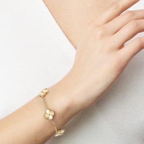 Image of Stylish Gold-Plated White Clover Bracelet & Earrings Set for Women | Premium Anti-Tarnish, Hypoallergenic Jewellery | Gift Combo