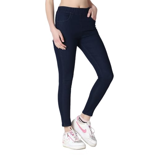 Image of 4Flies Women's Denim Lycra Jeggings - Stretchable Slim Fit Ankle-Length Pants for Casual, Office & Travel Wear - Stylish & Comfortable