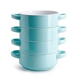Sweese 108.102 Porcelain Bowls with Handles - 20 Ounce for Soup, Cereal, Stew, Set of 4, Turquoise