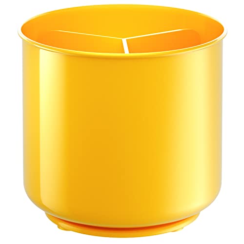 Image of Cooler Kitchen Extra Large Rotating Utensil Holder Caddy with Sturdy No-Tip Weighted Base, Removable Divider, and Gripped Insert: Yellow | Rust Proof Plastic and Dishwasher Safe 7*7 inches