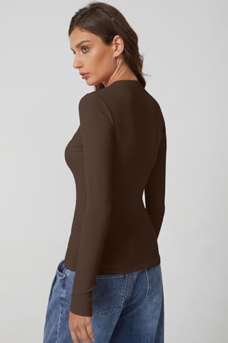 QINSEN Long Sleeve Shirts for Women Crewneck Half Zipper Ribbed Knit Going Out Tops Full Length Basic Tee2