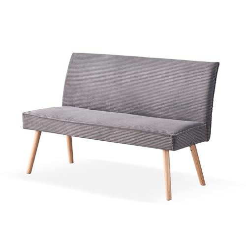 B&D home Sitzbank Paul, Kord Stoff Esszimmerbank 160cm gepolstert Holzbank für Esszimmer, Flur, Garderobe mit Massivholzbeinen, skandinivisch modern Design, Anthrazit, 11309-160-ANTR