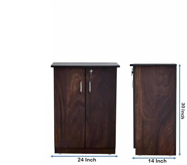 Image of CASPIAN 2 Door Shoe Rack Cum Cabinet (Rainforest Brown) | Engineered Wood Pre Assembled Furniture | Storage Organizer for Indoor /Outdoor Use | 4 Shelves & Door Lock | Wooden Shoe Racks for Home