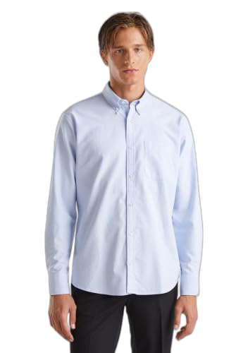 Chemise bleue homme Benetton 5fgbuq04c taille M manches longues