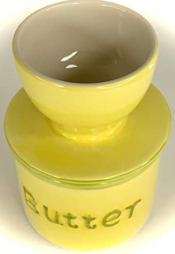 Boncera, Stoneware Butter Hold Crock, Handmade Porcelain Butter Keeping In Water - French Butter Dish Holder -Yellow #TOP4