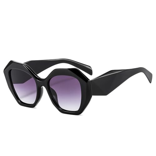 Lunettes de soleil rétro polygone pour femme et homme style surdimensionné UV400 noir et gris