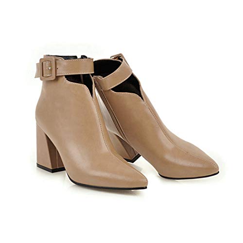 VOKLIN Women's Fashion Pointed Toe High Heel Ankle Boots Zipper Western Chelsea Booties Dressy Short Boot3