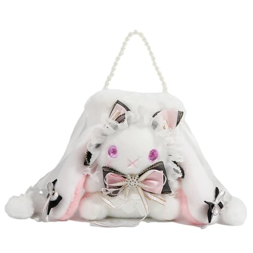 Kawaii Purse Bunny Crossbody Bag for Women, Cute Y2k Anime Purse with Lace Bow, Lolita Accessories Plush Bag Outdoor
