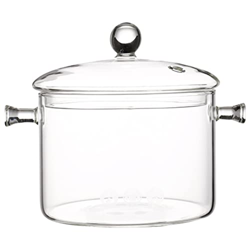 Cacerola de vidrio transparente con tapa, 1400 ml, resistente al calor, cocina de cocina para sopa, pasta, fideos, cocina eléctrica de cerámica/apta para microondas, B