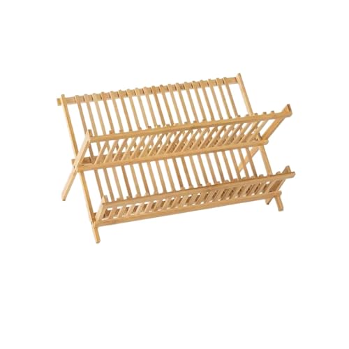 Escurridor de platos de bambú, escurridor de utensilios, soporte de almacenamiento, estante de madera para secar platos, escurridor de platos de alta capacidad.