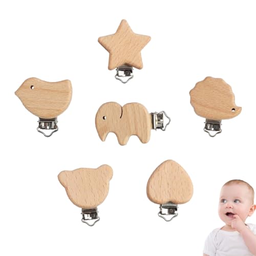 KEPYATI 6 Piezas Pinzas Chupete, Clip Madera Para Chupete, Pinzas De Chupete De Madera, Clips Madera Para Chupete, Pinza Para Chupete Madera, Chupeteros De Madera, Pinzas Clip Madera Para Chupete