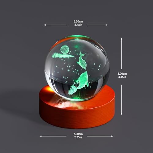 Image of 3D Crystal Ball Lamp with 16 Colors Changing LED Wooden Base - Solar System Night Light, Galaxy Lamps, Galaxy Crystal Ball Light with USB (RGB Dolphin)